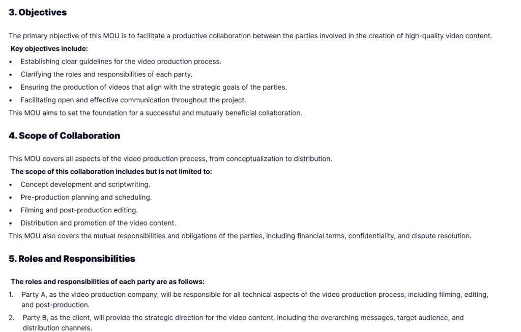Video Production MOU Template | Easy Editable Agreement in Taskip