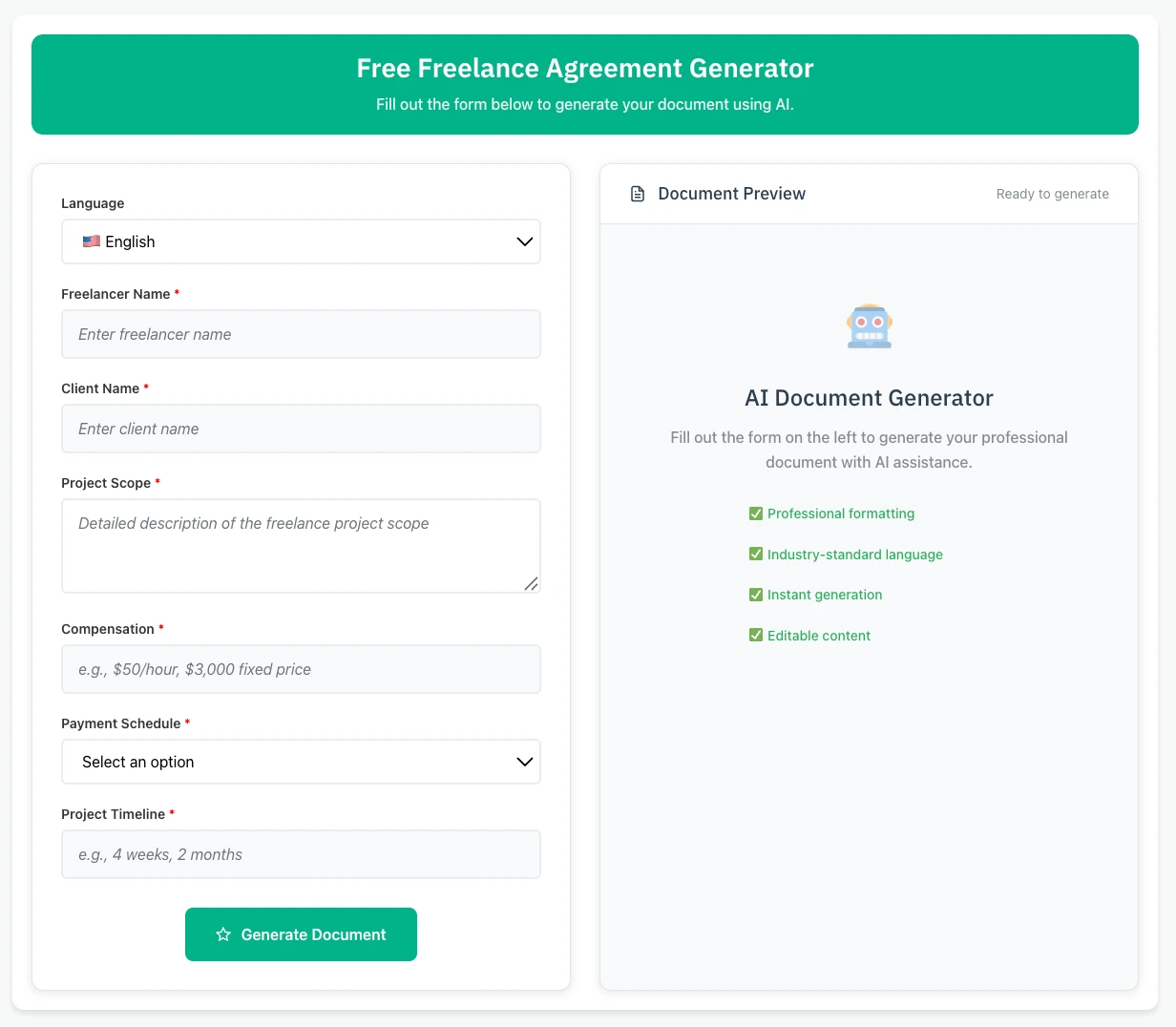 Free Contract Generator for Freelancers - Create Service Agreements ...