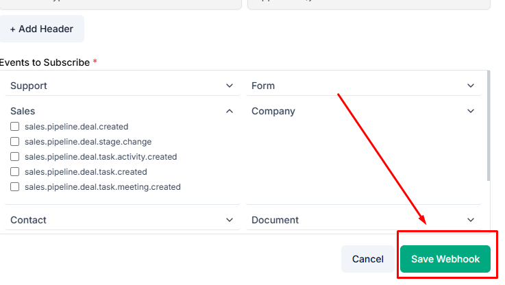 Taskip Webhook setting