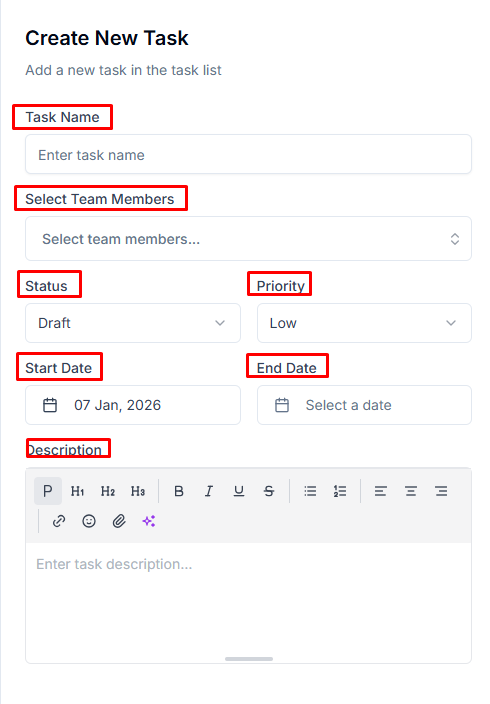 taskip manual task creating 