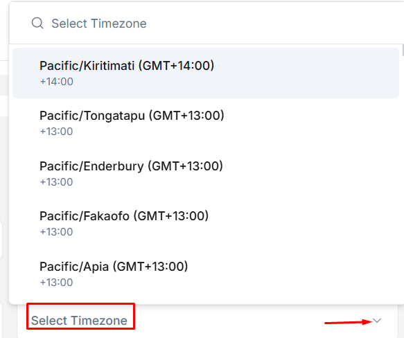 Select a Timezone in Taskip