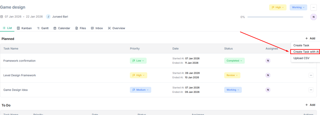 Create AI task in taskip