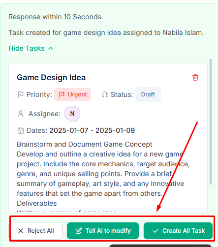 Create task with AI in taskip