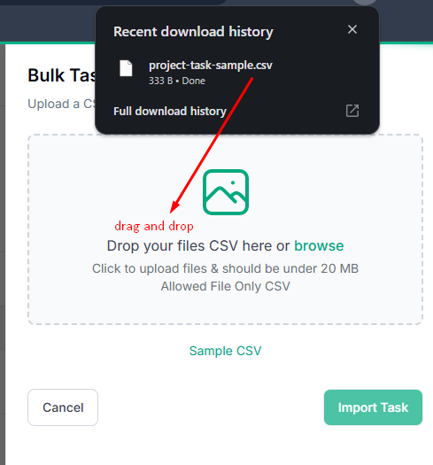 Import CSV in taskip