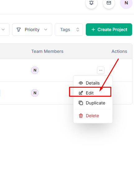 Editing a Project in Taskip