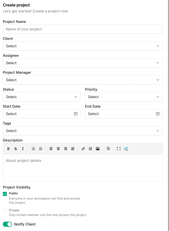 Editing a Project in Taskip