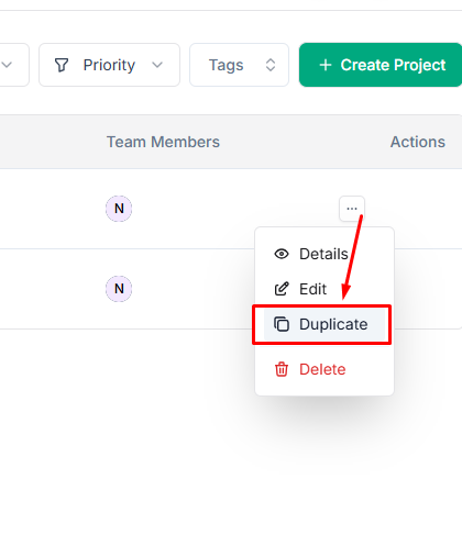 Duplicating a Project in Taskip