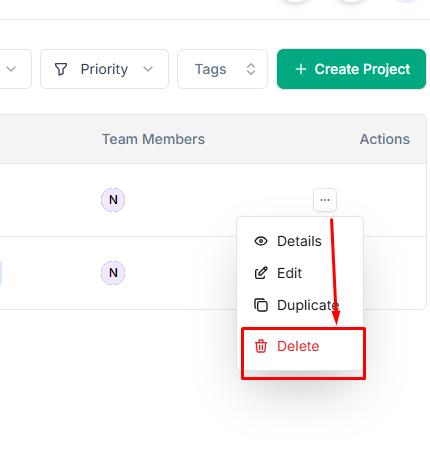 Deleting a Project in Taskip