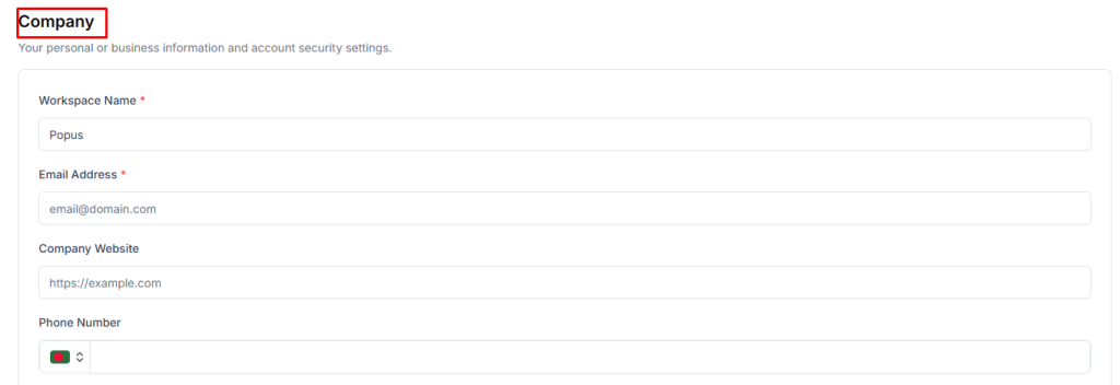 Add your company details in Taskip