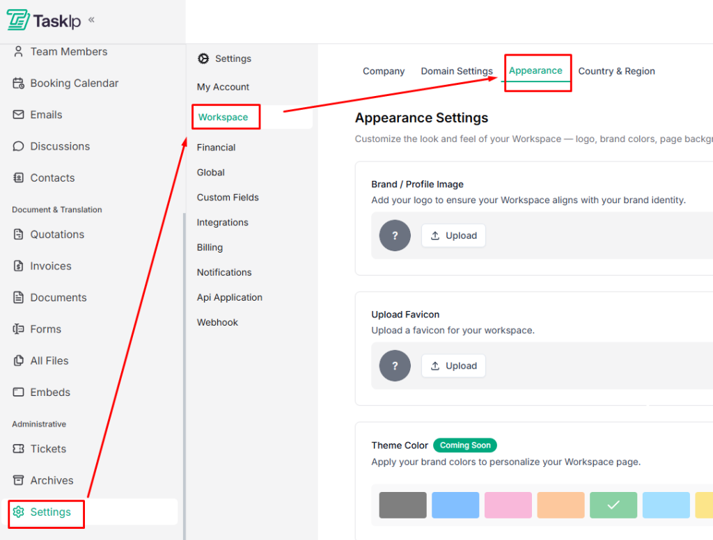 Customize Your Taskip Workspace' appearance 