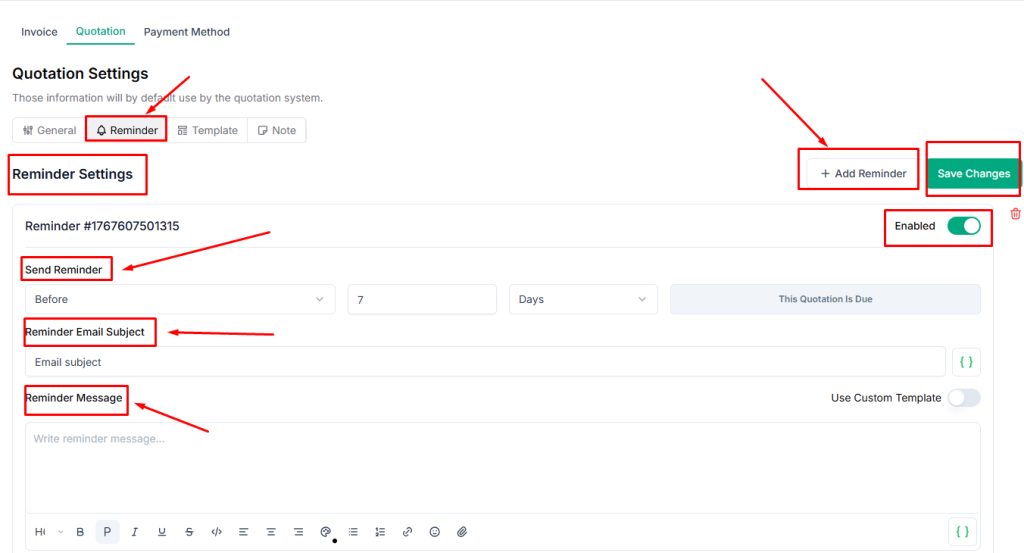 setting Taskip Quotation reminder