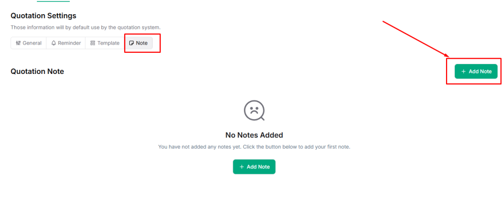 setting notes for Taskip Quotation 