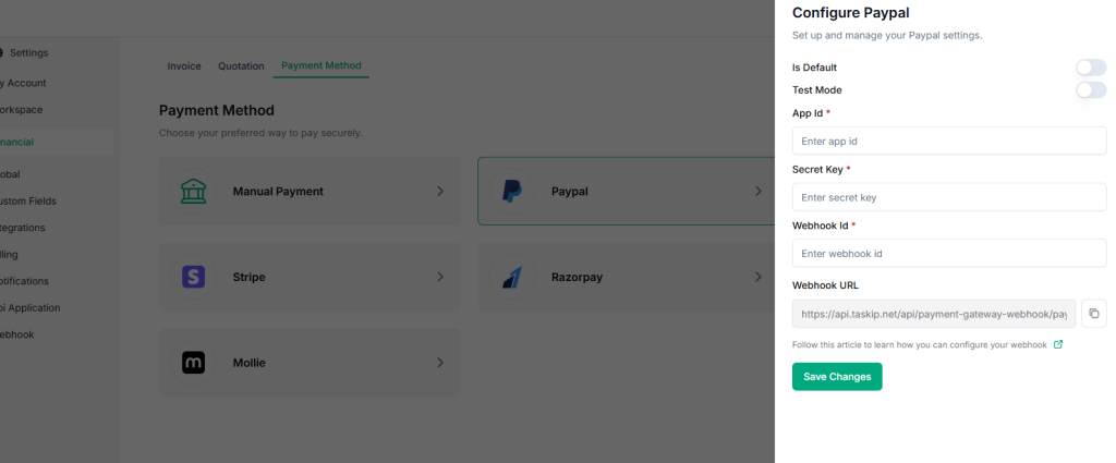 Add Payment Gateway Information