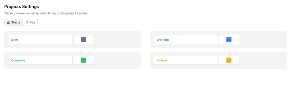 Taskip project status settings 