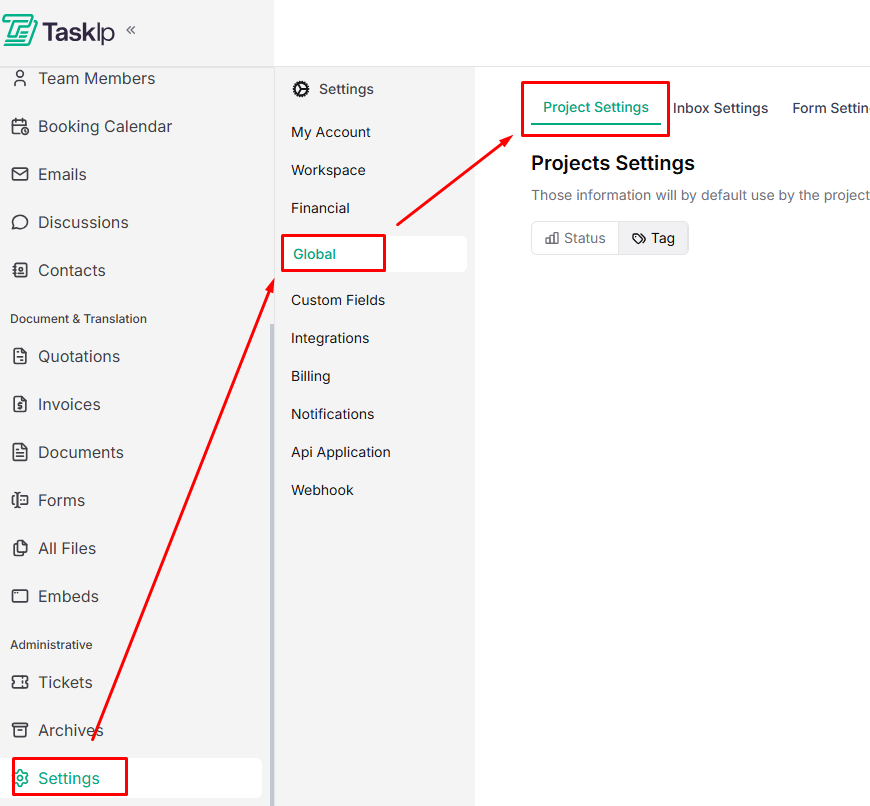 Taskip project setting Configuration 
