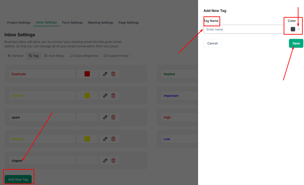 add new tag to taskip inbox