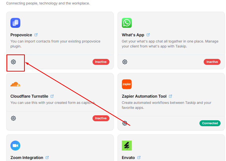 taskip integration settings
