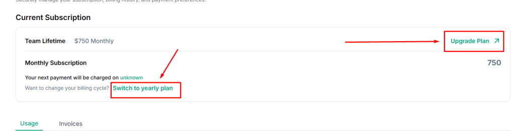 upgrade taskip plan from billing