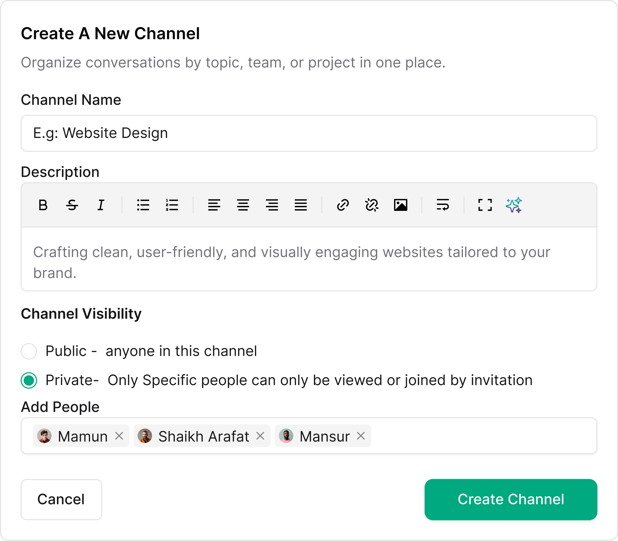 Create Channels for Teams & Clients