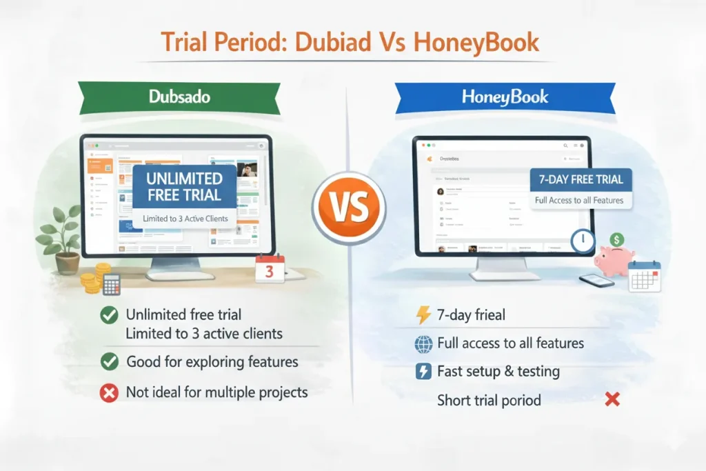Trial Period: Dubsado Vs HoneyBook  