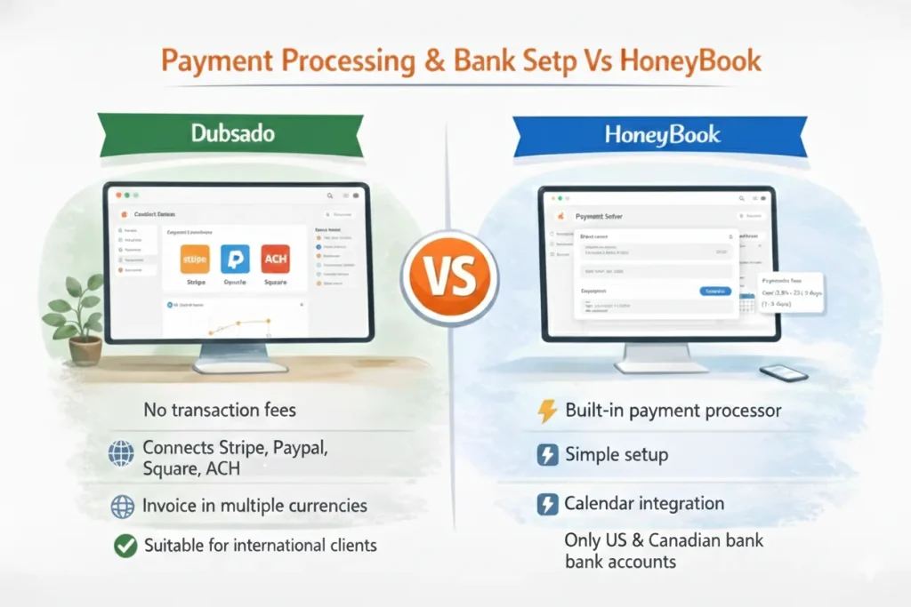 Payment Processing & Bank Setup: Dubsado Vs HoneyBook 