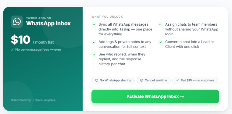 Taskip whatsapp integration