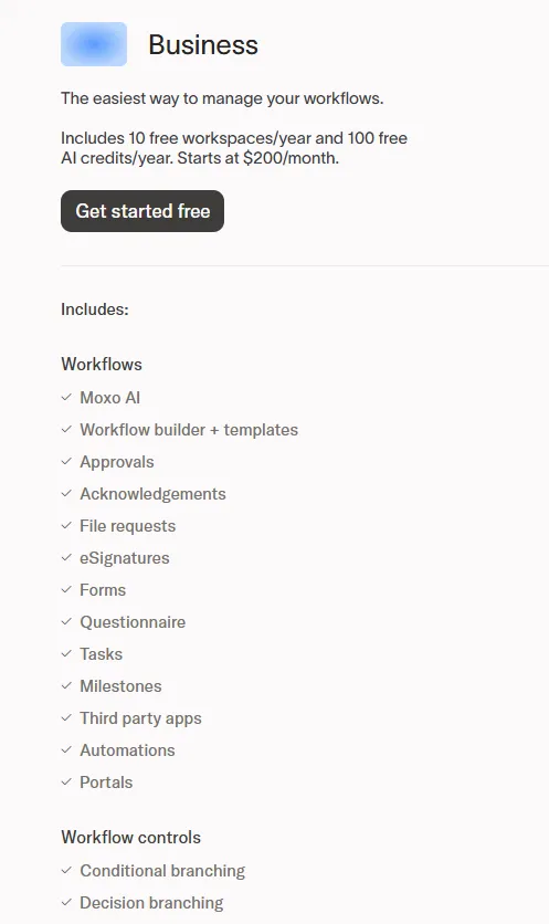 Moxo Business Pricing