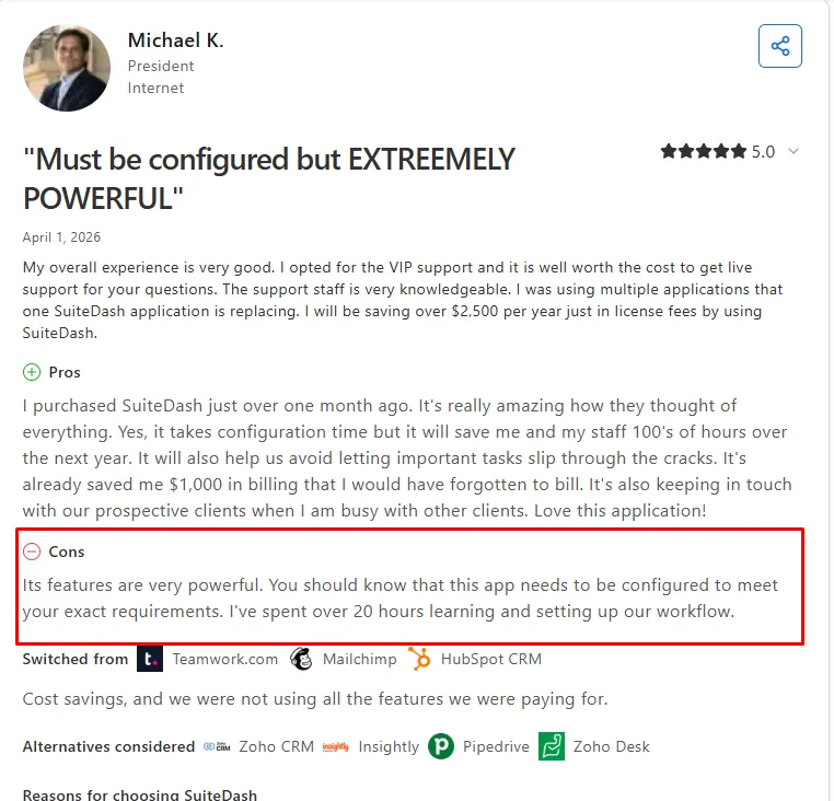 SuiteDash setup Complexity review