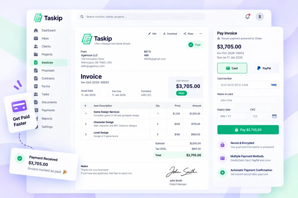 invoice with online payment